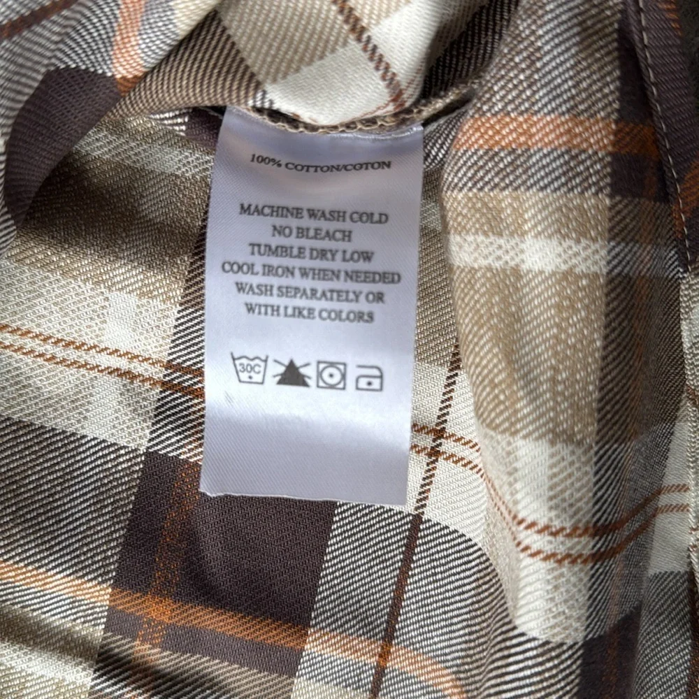 Boohoo Man Shirt Brown Plaid Button Down Cotton Long Sleeve Shirt Size Medium